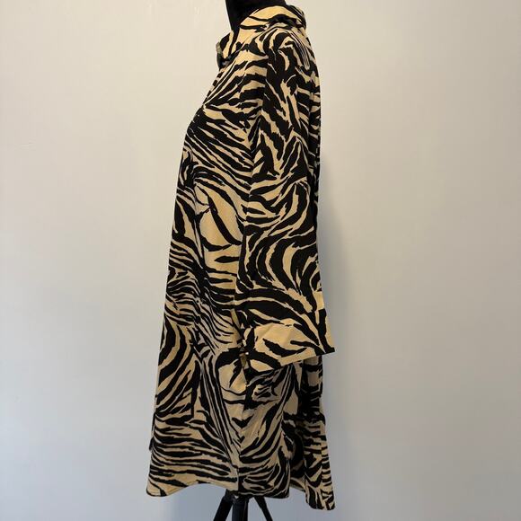 NWOT Monkl Oversize Zebra Animal Print 3/4 Sleeve Button Down Shirt Dress Size L - Picture 2 of 9